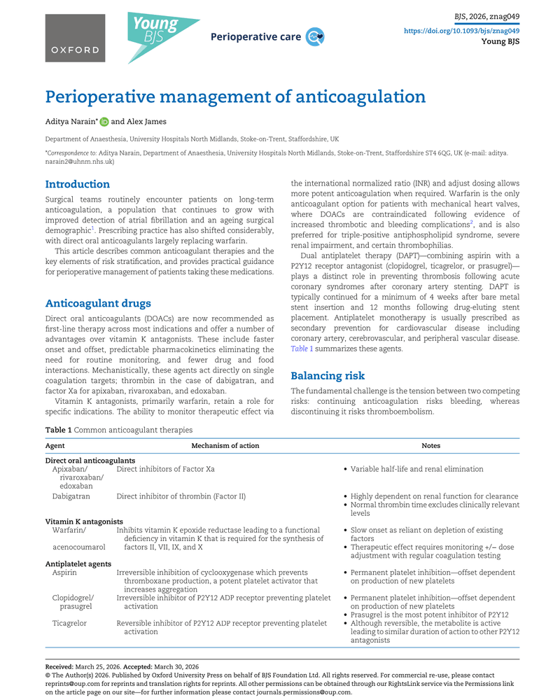 PERIOPERATIVE MANAGEMENT OF ANTICOAGULATION cover