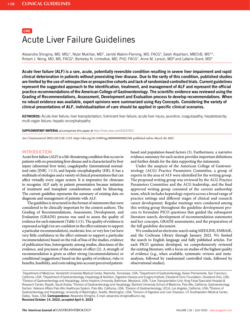 ACUTE LIVER FAILURE GUIDELINES cover