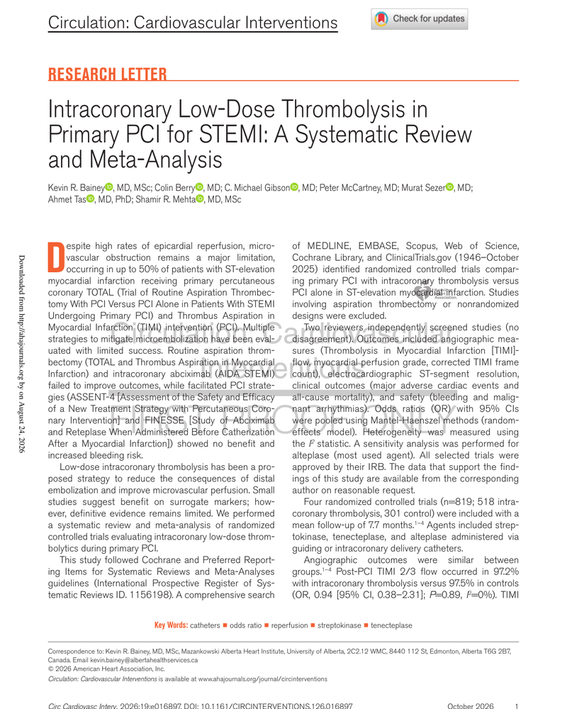 Intracoronary Low-Dose Thrombolysis in Primary PCI for STEM cover