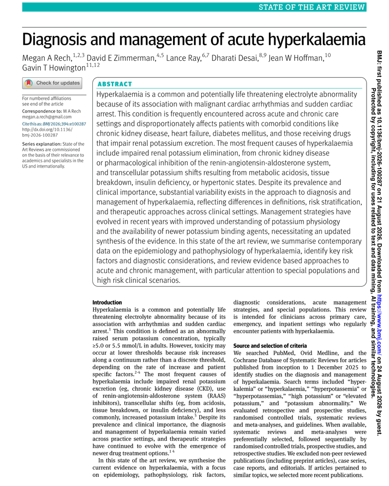 DIAGNOSIS AND MANAGEMENT OF ACUTE HYPERKALAEMIA cover
