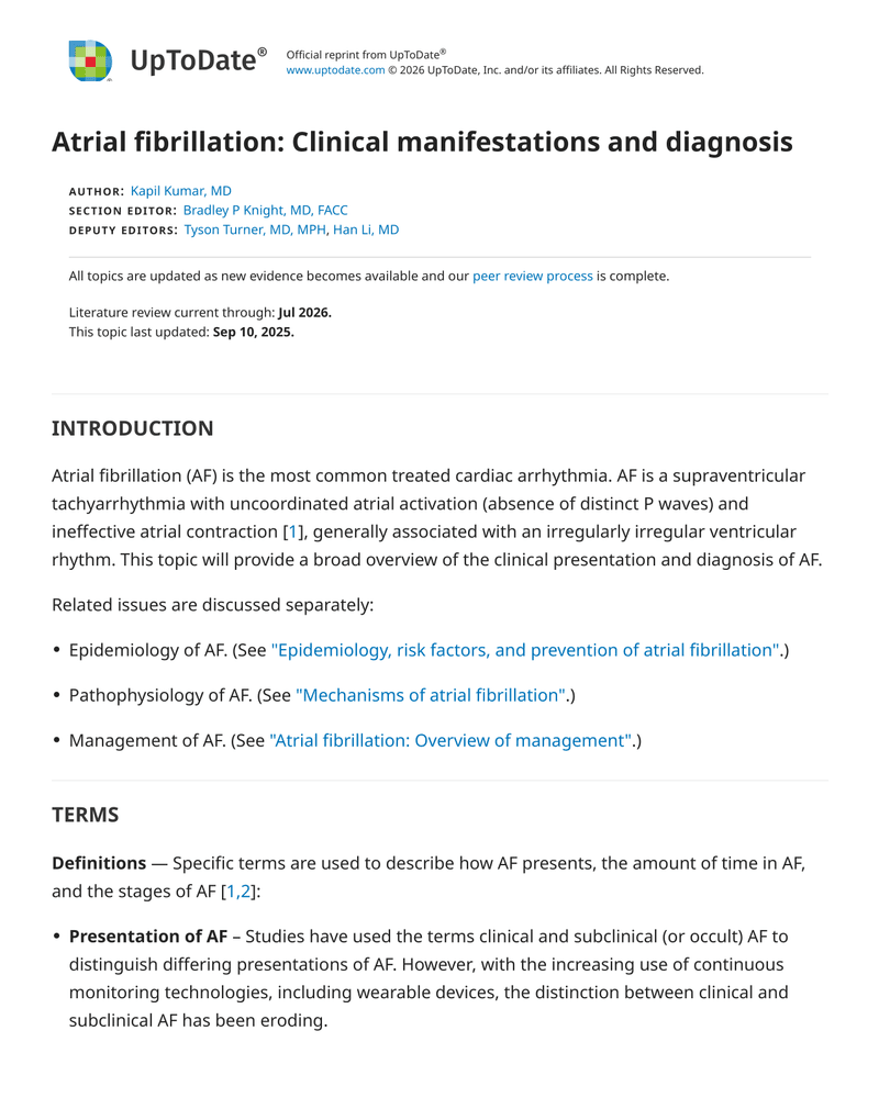 ATRIAL FIBRILLATION: CLINICAL MANIFESTATIONS AND DIAGNOSIS cover