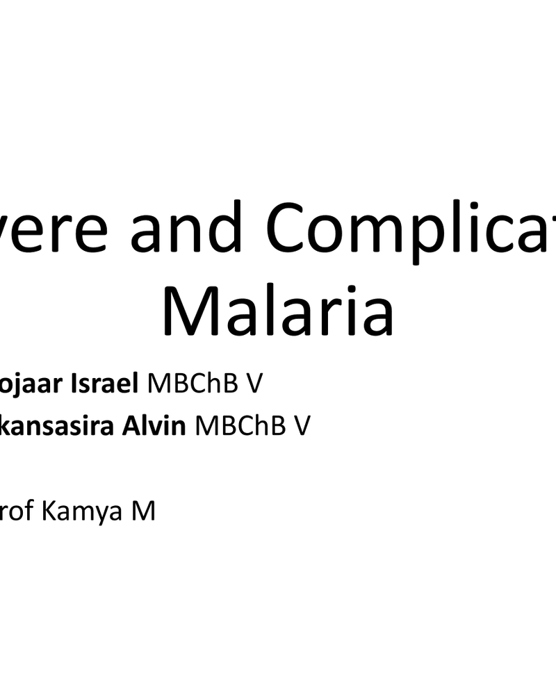 SEVERE AND COMPLICATED MALARIA cover