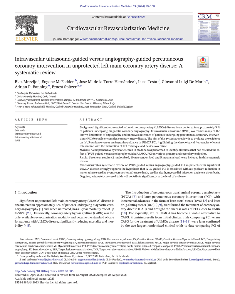 INVASULAR ULTRASOUND-GUIDED VERSUS ANGIOGRAPHY-GUIDED PERCUTANEOUS CORONARY INTERVENTION IN UNPROTECTED LEFT MAIN CORONARY ARTERY DISEASE: A SYSTEMATIC REVIEW cover