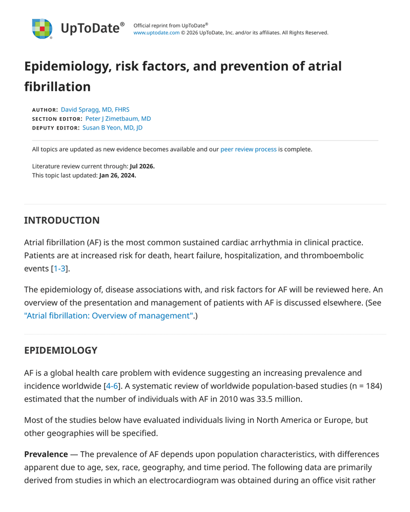 EPIDEMIOLOGY, RISK FACTORS, AND PREVENTION OF ATRIAL FIBRILLATION cover
