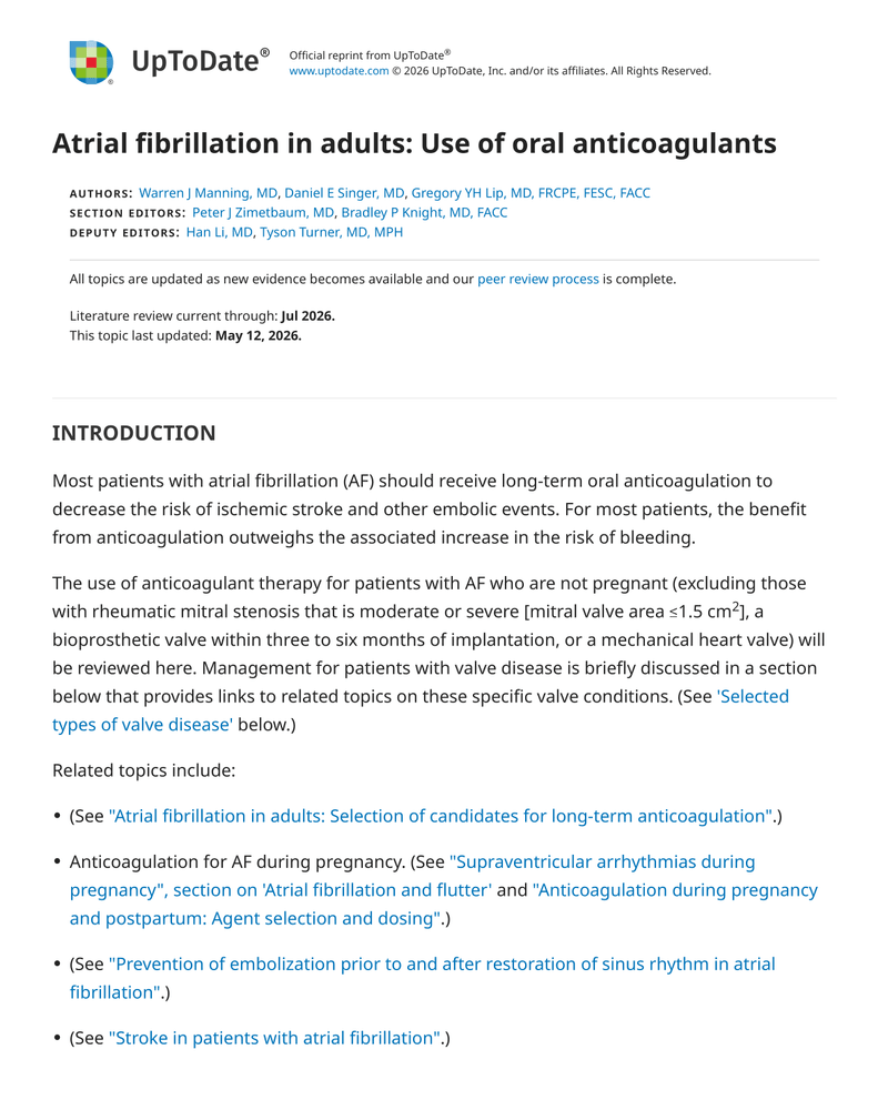 ATRIAL FIBRILLATION IN ADULTS: USE OF ORAL ANTICOAGULANTS cover