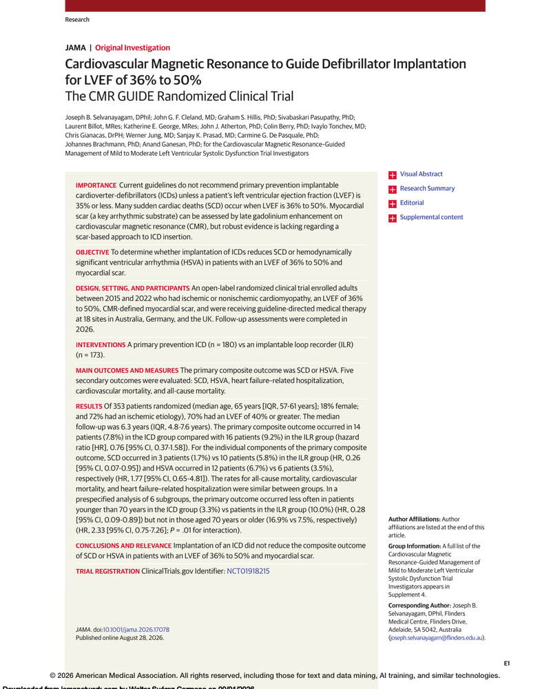 CARDIOVASCULAR MAGNETIC RESONANCE TO GUIDE DEFIBRILLATOR IMPLANTATION FOR LVEF OF 36% TO 50% cover
