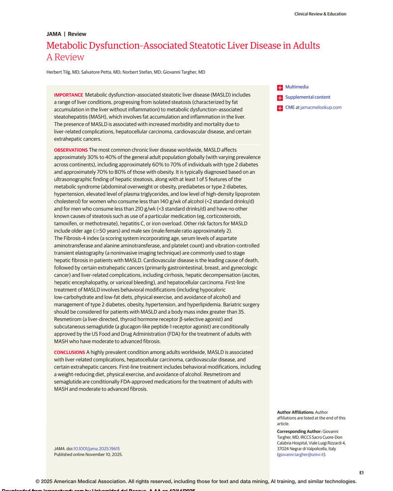 METABOLIC DYSFUNCTION-ASSOCIATED STEATOTIC LIVER DISEASE IN ADULTS cover