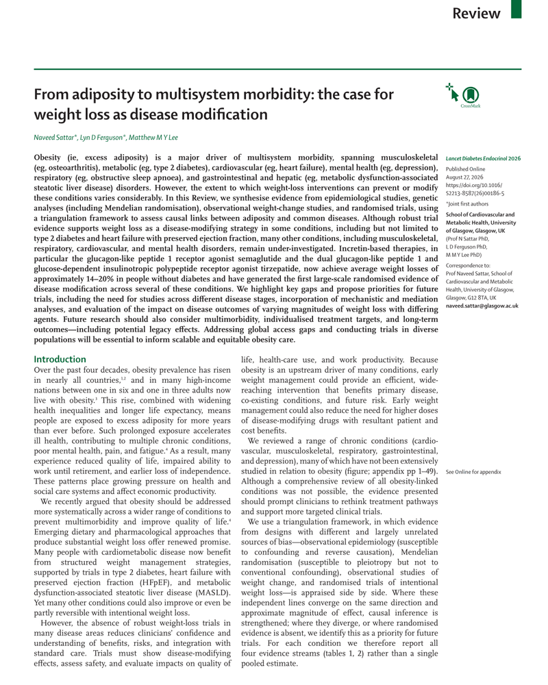 FROM ADIPOSITY TO MULTISYSTEM MORBIDITY: THE CASE FOR WEIGHT LOSS AS DISEASE MODIFICATION cover