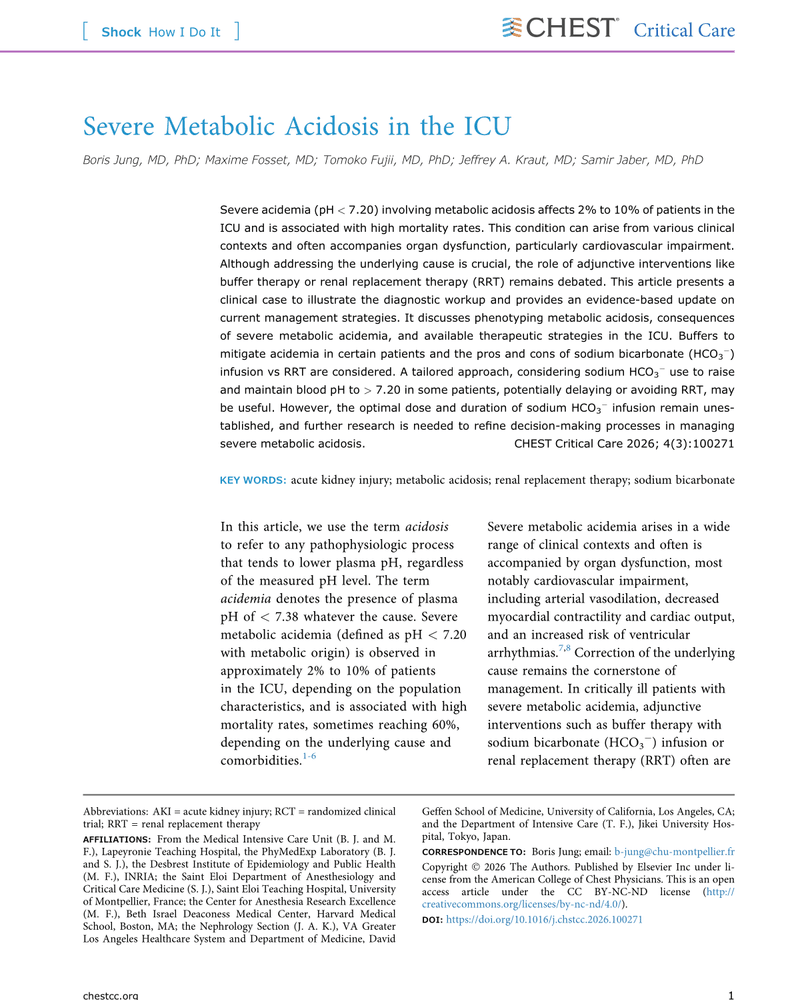 SEVERE METABOLIC ACIDOSIS IN THE ICU cover