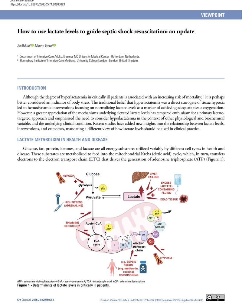 HOW TO USE LACTATE LEVELS TO GUIDE SEPTIC SHOCK RESUSCITATION: AN UPDATE cover