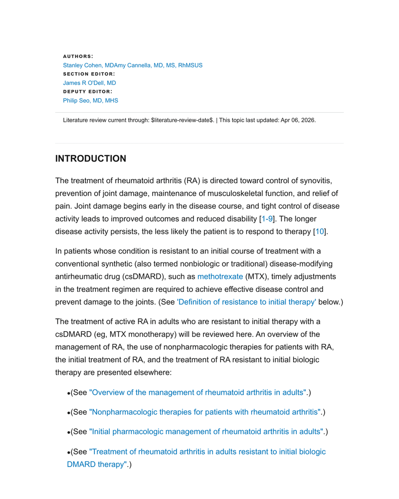 TREATMENT OF RHEUMATOID ARTHRITIS IN ADULTS RESISTANT TO INITIAL THERAPY cover