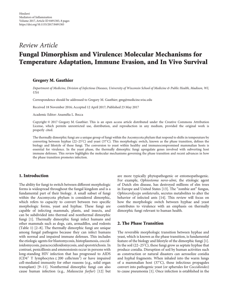 FUNGAL DIMORPHISM AND VIRULENCE: MOLECULAR MECHANISMS FOR TEMPERATURE ADAPTATION, IMMUNE EVASION, AND IN VIVO SURVIVAL cover