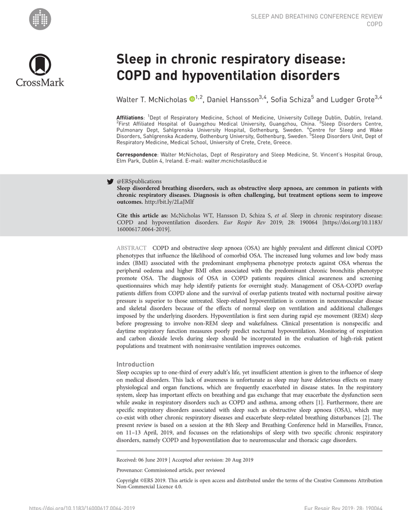 SLEEP IN CHRONIC RESPIRATORY DISEASE: COPD AND HYPOVENTILATION DISORDERS cover