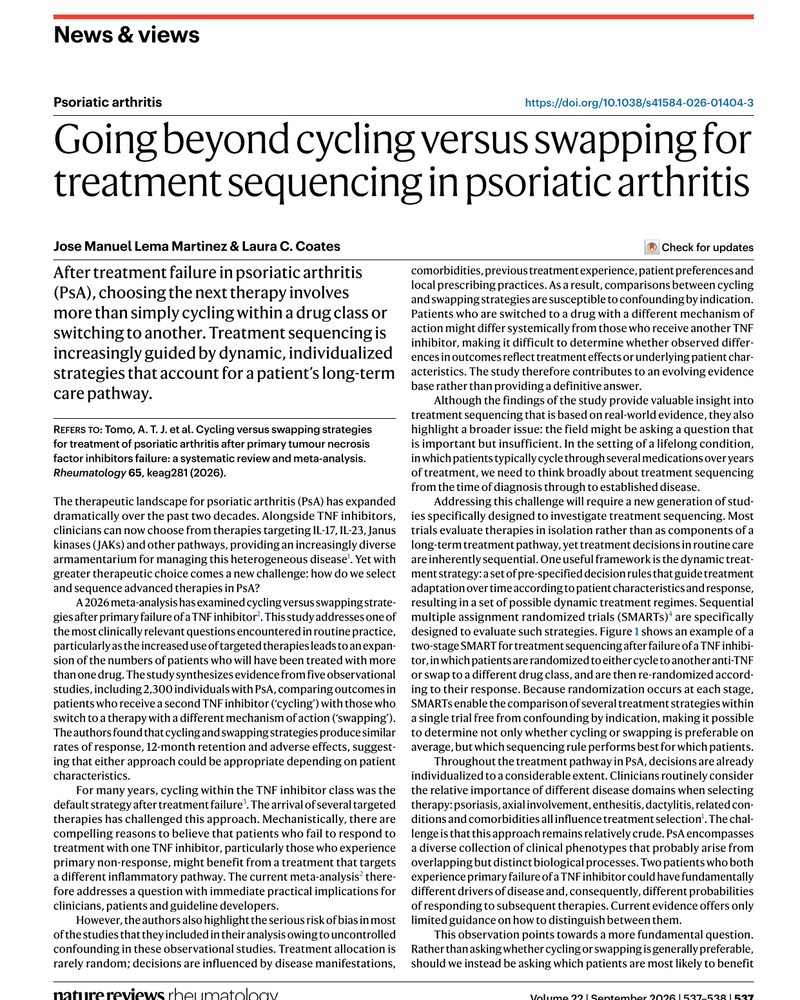 GOING BEYOND CYCLING VERSUS SWAPPING FOR TREATMENT SEQUENCING IN PSORIATIC ARTHRITIS cover