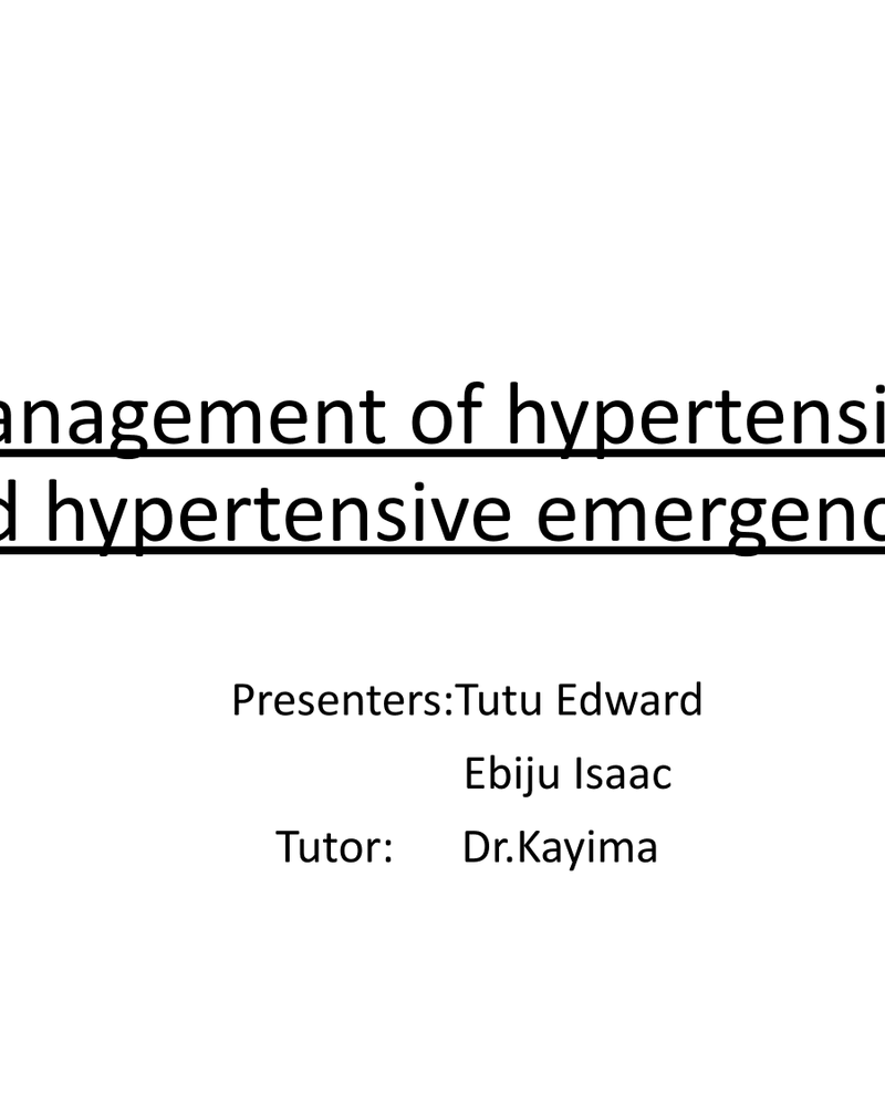 MANAGEMENT OF HYPERTENSION AND HYPERTENSIVE EMERGENCIES cover