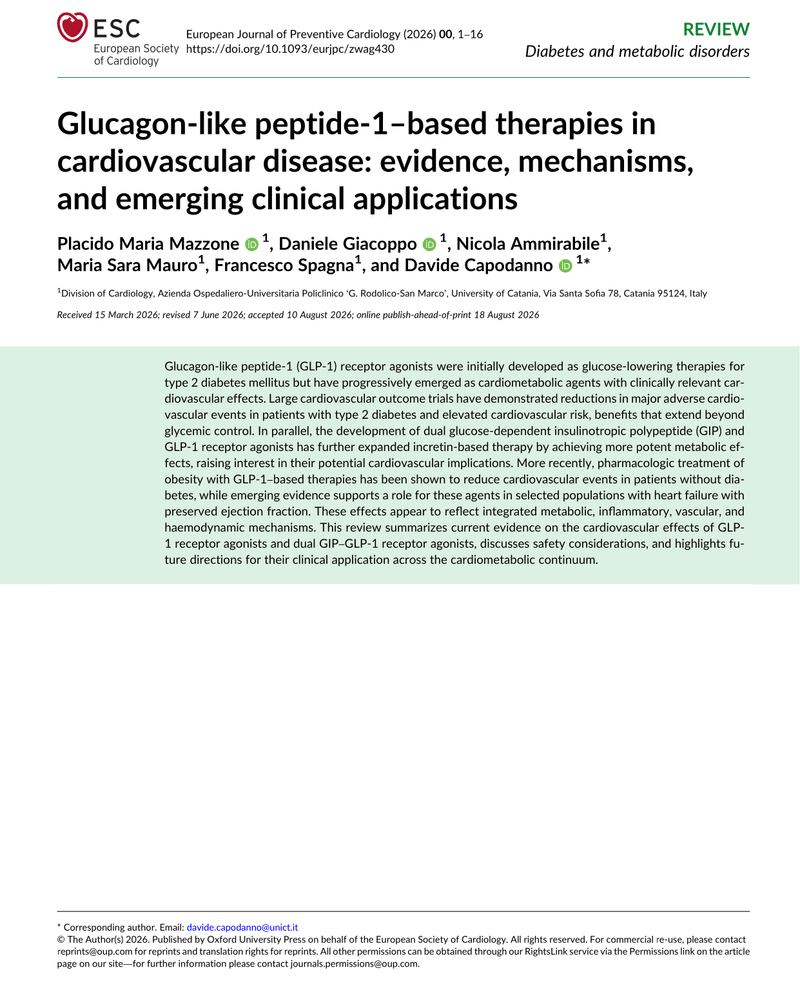 GLUCAGON-LIKE PEPTIDE-1-BASED THERAPIES IN CARDIOVASCULAR DISEASE: EVIDENCE, MECHANISMS, AND EMERGING CLINICAL APPLICATIONS cover