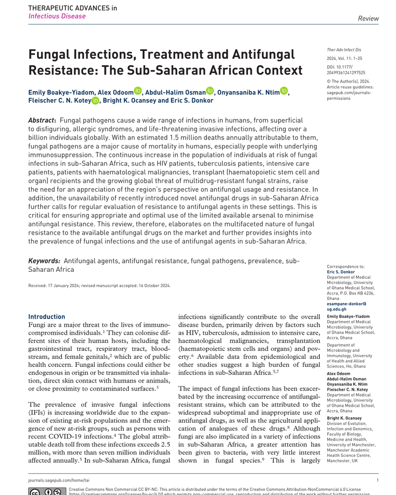Fungal Infections, Treatment and Antifungal Resistance: The Sub-Saharan African Context cover
