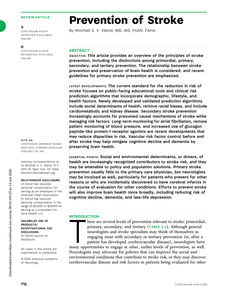 PREVENTION OF STROKE cover