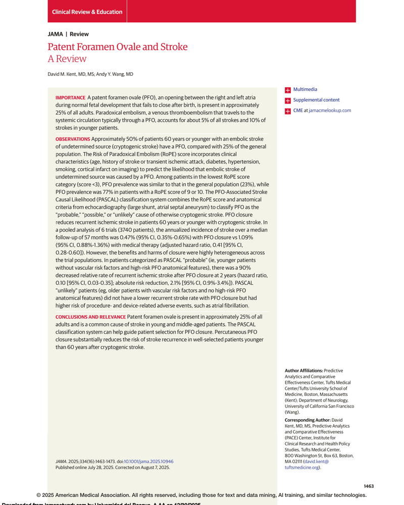 PATENT FORAMEN OVALE AND STROKE cover