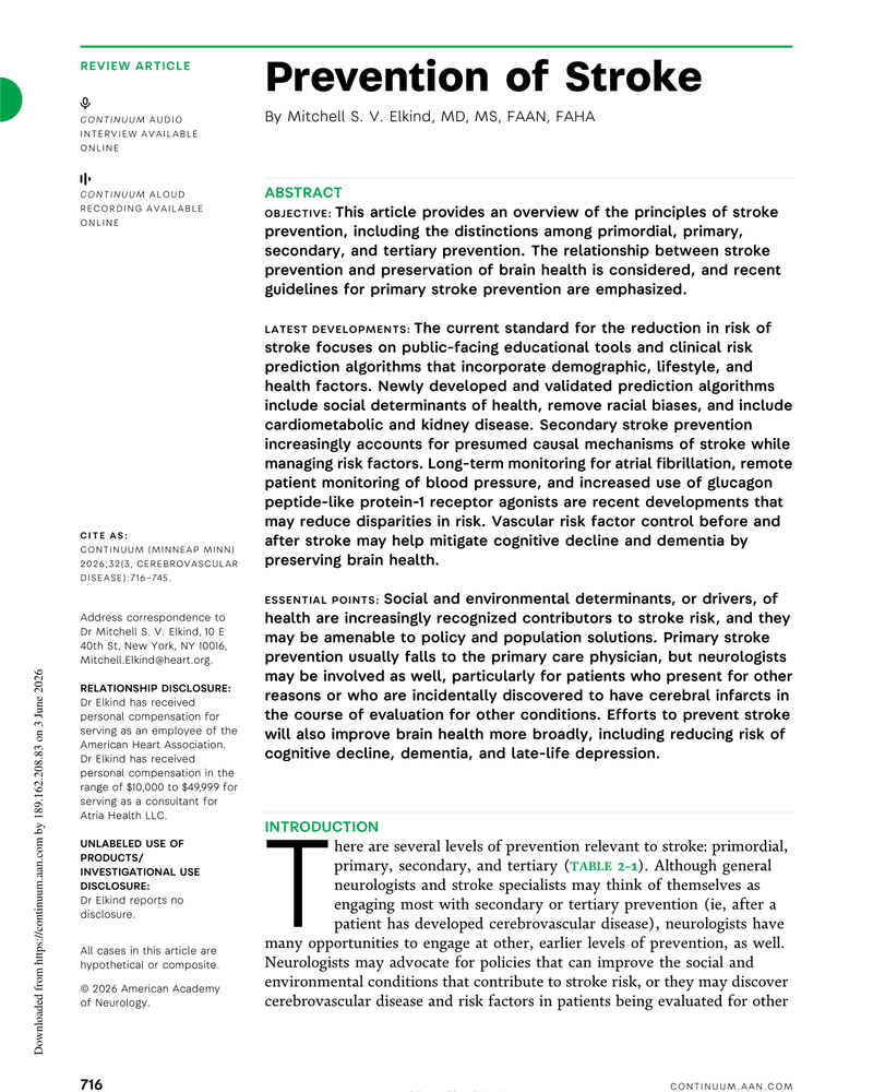PRIMARY PREVENTION OF STROKE AND PRESERVATION OF BRAIN cover