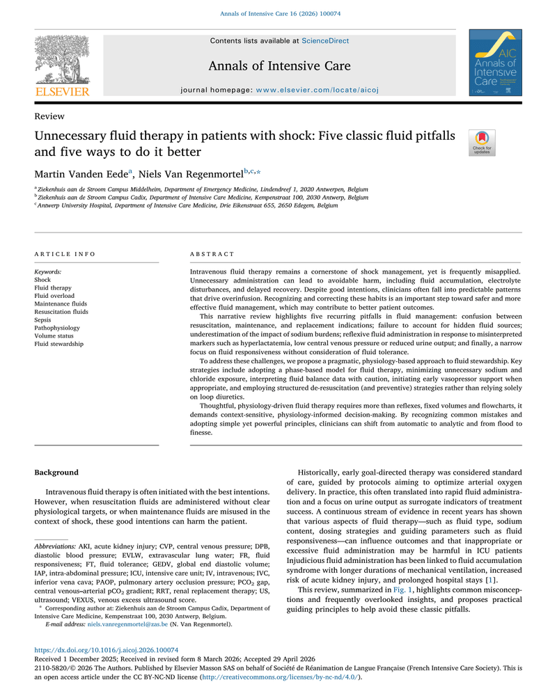Unnecessary fluid therapy in patients with shock Five classic fluid cover