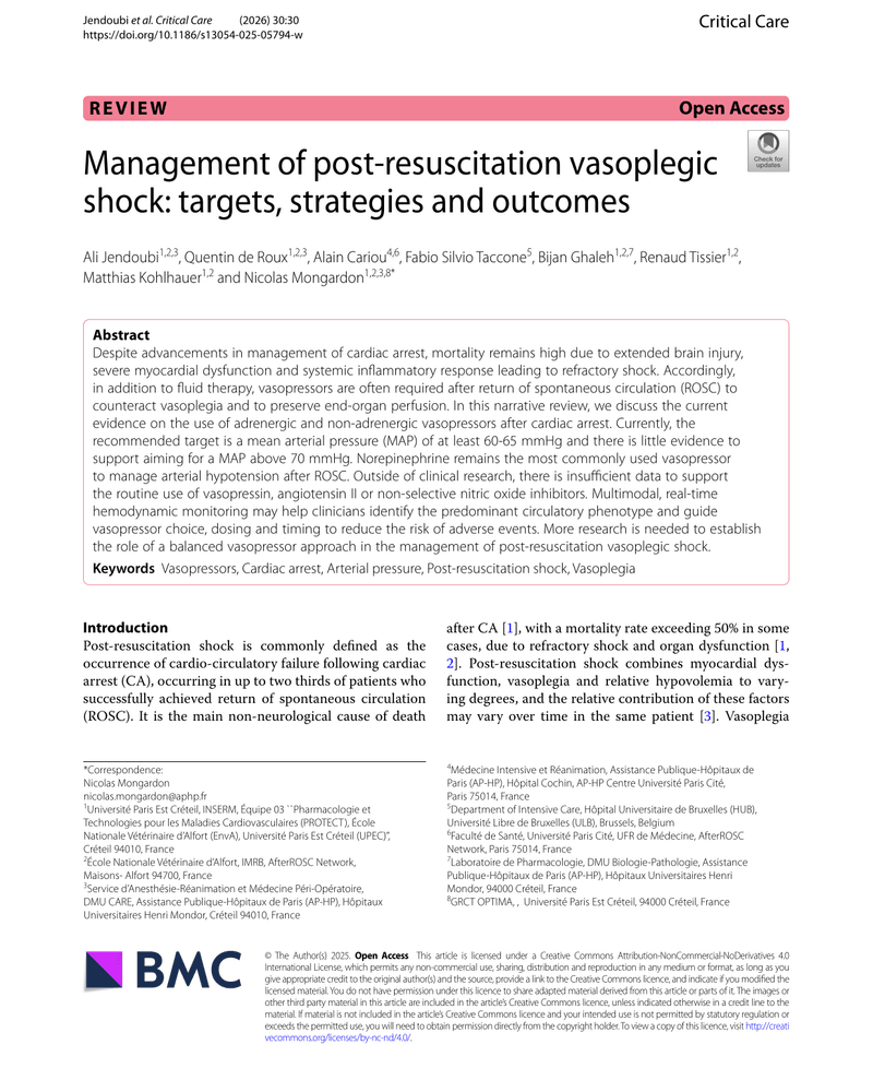 MANAGEMENT OF POST RESUSCITATION VASOPLEGIC SHOCK cover
