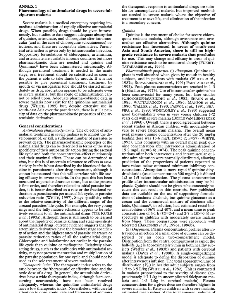 SEVERE MALARIA: A MEDICAL EMERGENCY REQUIRING IMMEDIATE ADMINISTRATION OF RAPIDLY EFFECTIVE ANTIMALARIAL DRUGS cover
