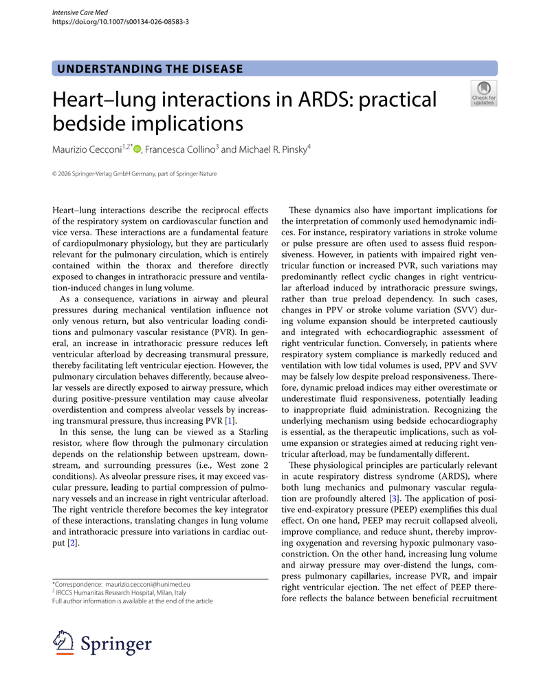 Heart–lung interactions in ARDS practical bedside implications cover