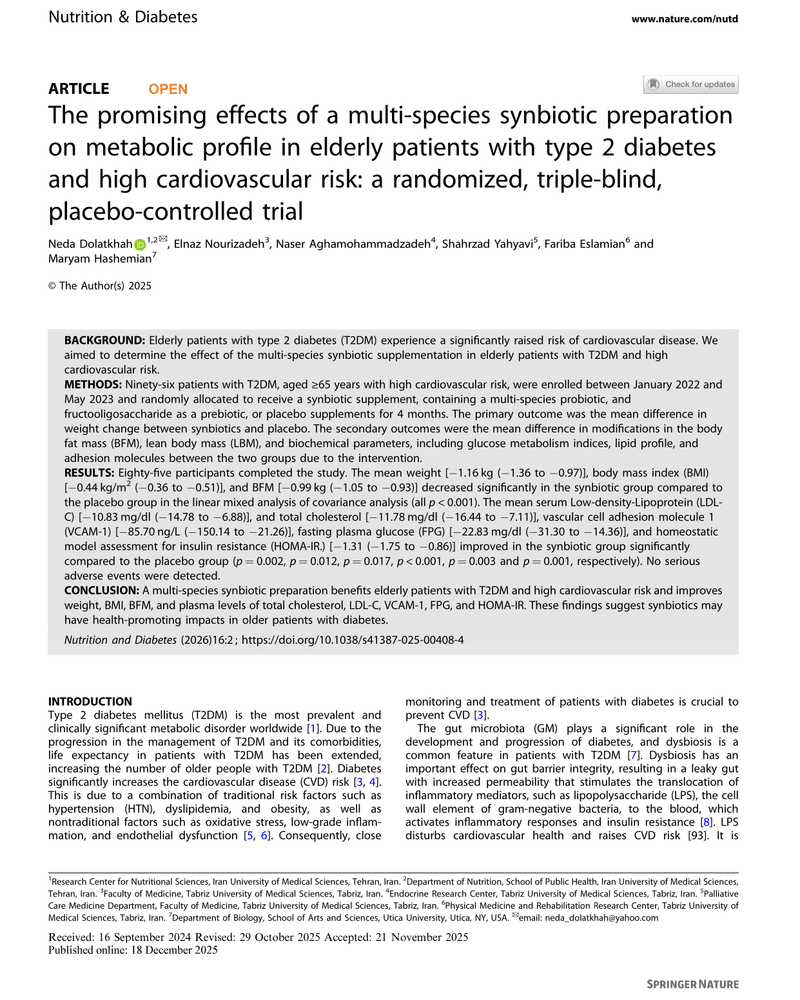 THE PROMISING EFFECTS OF A MULTI-SPECIES SYNBIOTIC PREPARATION ON METABOLIC PROFILE IN ELDERLY PATIENTS WITH TYPE 2 DIABETES AND HIGH CARDIOVASCULAR RISK: A RANDOMIZED, TRIPLE-BLIND, PLACEBO-CONTROLLED TRIAL cover