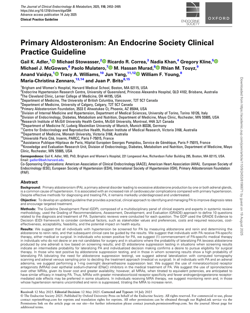PRIMARY ALDOSTERONISM: AN ENDOCRINE SOCIETY CLINICAL PRACTICE GUIDELINE cover