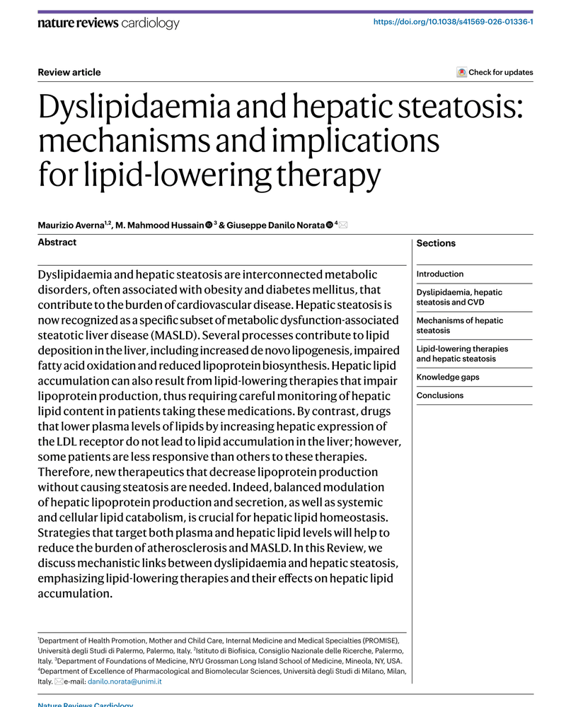DYSLIPIDAEMIA AND HEPATIC STEATOSIS: MECHANISMS AND IMPLICATIONS FOR LIPID-LOWERING THERAPY cover