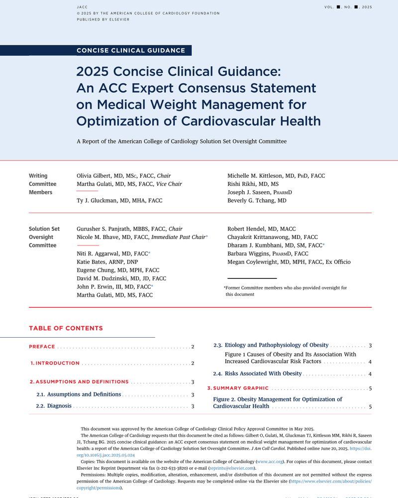 2025 Concise Clinical Guidance: An ACC Expert Consensus Statement on Medical Weight Management for Optimization of Cardiovascular Health cover