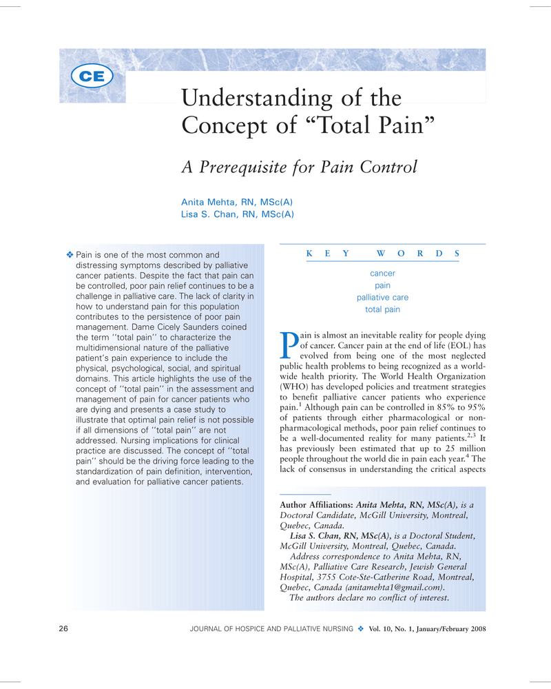 UNDERSTANDING OF THE CONCEPT OF ‘TOTAL PAIN’ cover