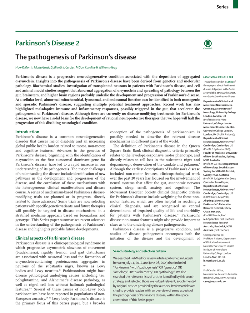 THE PATHOGENESIS OF PARKINSON'S DISEASE cover