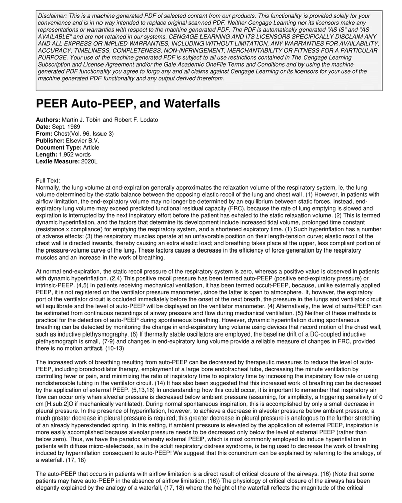 PEER AUTO-PEEP, AND WATERFALLS cover