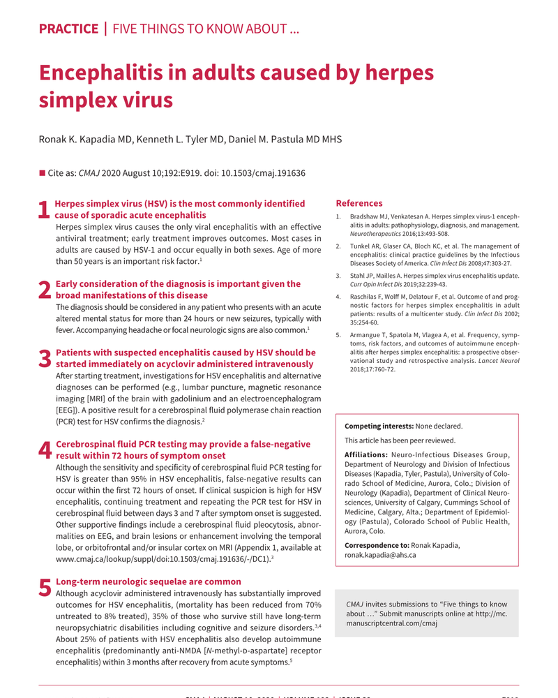 ENCEPHALITIS IN ADULTS CAUSED BY HERPES SIMPLEX VIRUS cover