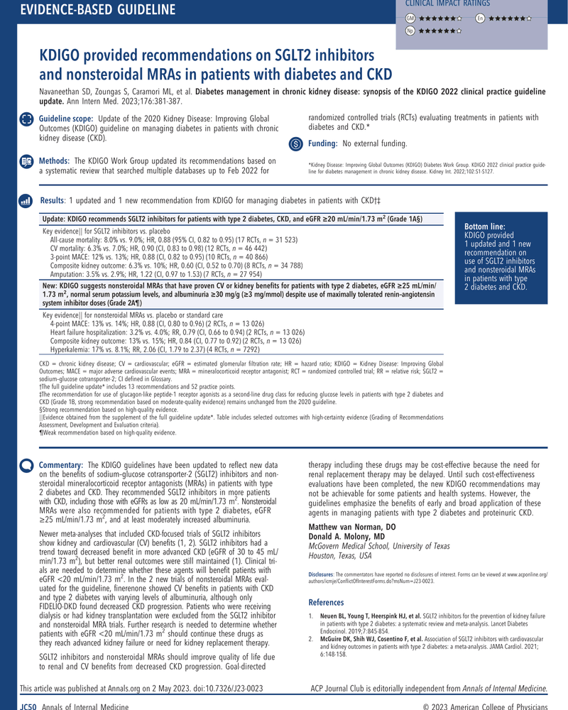KDIGO PROVIDED RECOMMENDATIONS ON SGLT2 INHIBITORS AND NONSTEROIDAL MRAS IN PATIENTS WITH DIABETES AND CKD cover