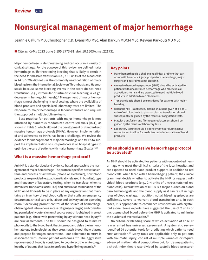 NONSURGICAL MANAGEMENT OF MAJOR HEMORRHAGE cover