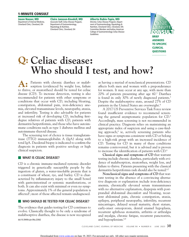 CELIAC DISEASE: WHO SHOULD I TEST, AND HOW? cover