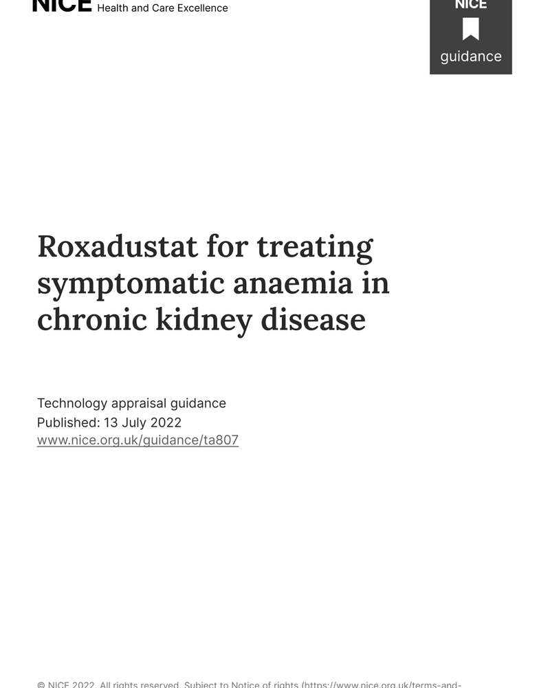 ROXADUSTAT FOR TREATING SYMPTOMATIC ANAEMIA IN CHRONIC KIDNEY DISEASE cover