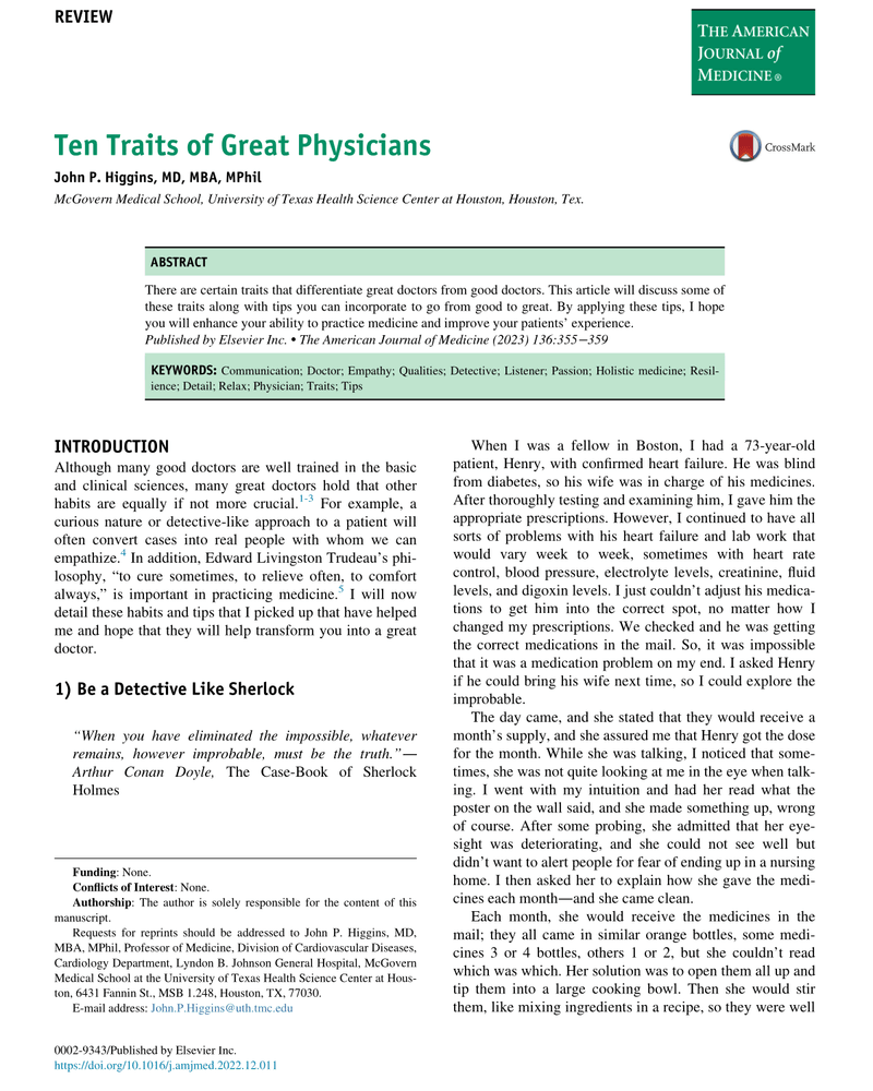 TEN TRAITS OF GREAT PHYSICIANS cover