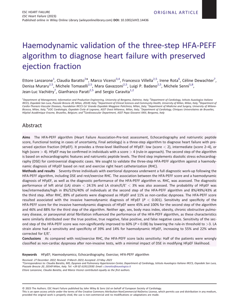 HAEMODYNAMIC VALIDATION OF THE THREE-STEP HFA-PEFF ALGORITHM TO DIAGNOSE HEART FAILURE WITH PRESERVED EJECTION FRACTION cover