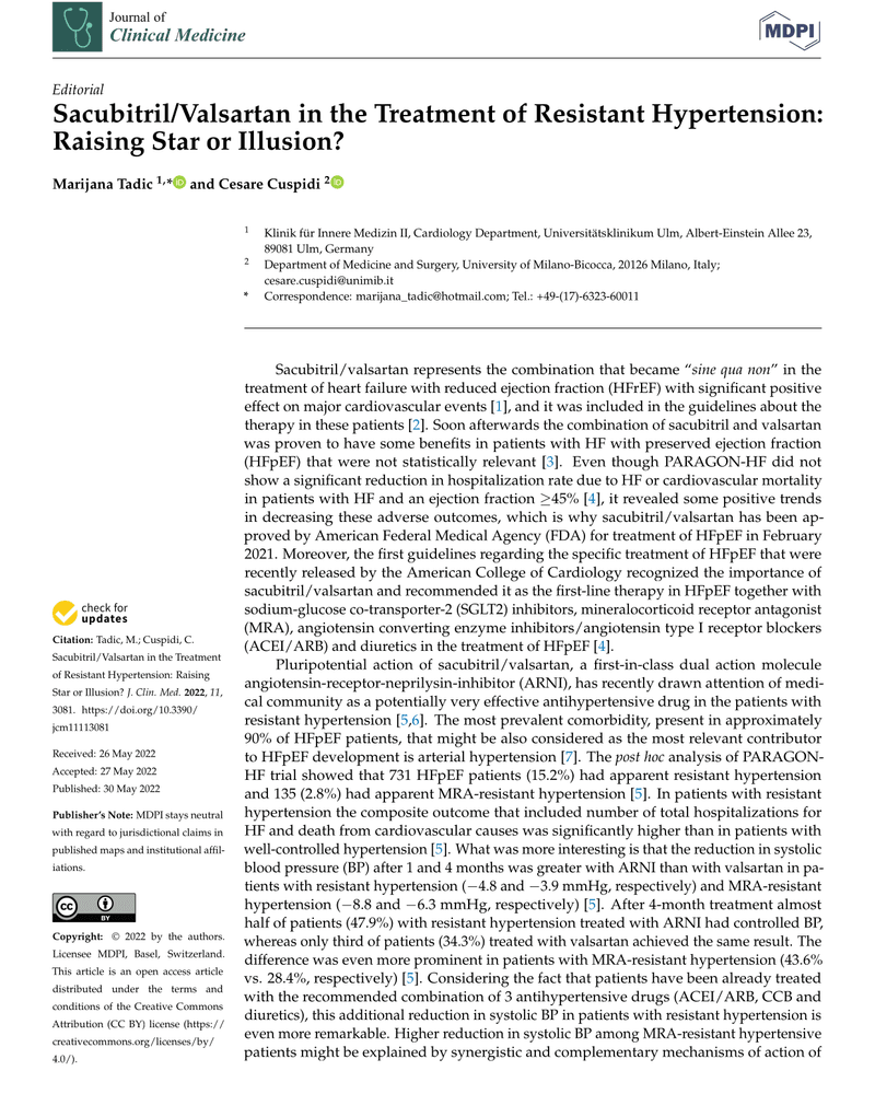 SACUBITRIL/VALSARTAN IN THE TREATMENT OF RESISTANT HYPERTENSION: RAISING STAR OR ILLUSION? cover