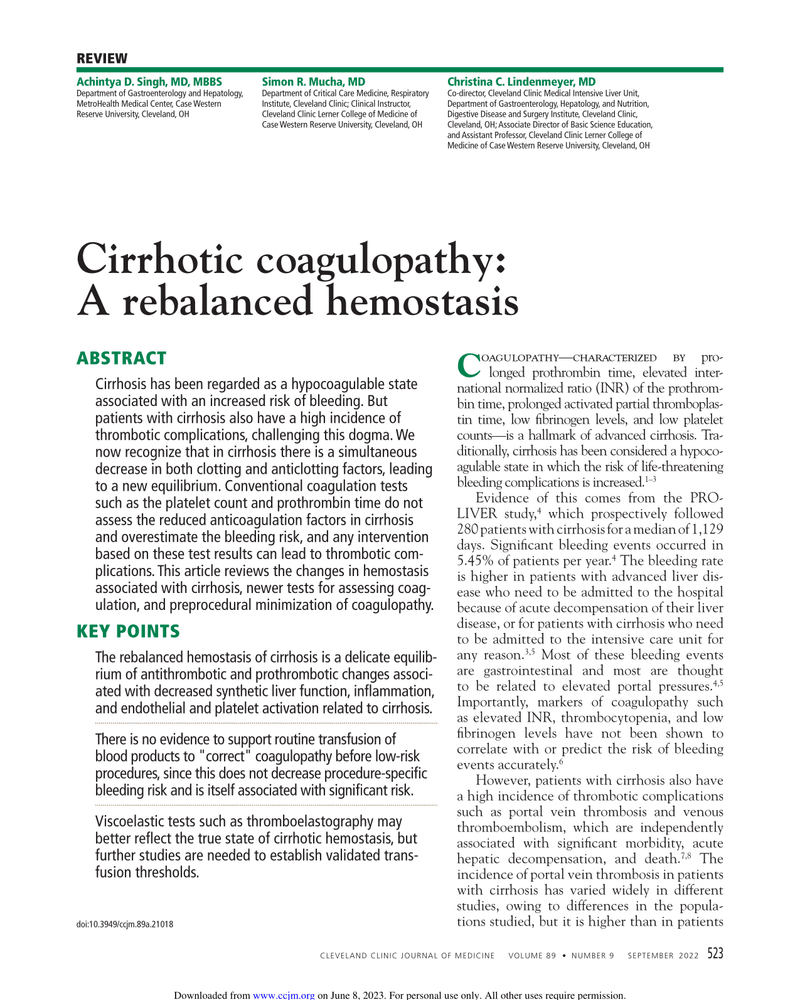 CIRRHOTIC COAGULOPATHY: A REBALANCED HEMOSTASIS cover