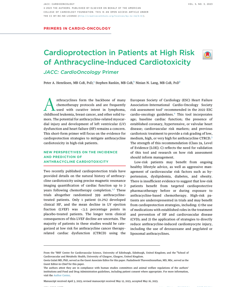 CARDIOPROTECTION IN PATIENTS AT HIGH RISK OF ANTHRACYCLINE-INDUCED CARDIOTOXICITY cover