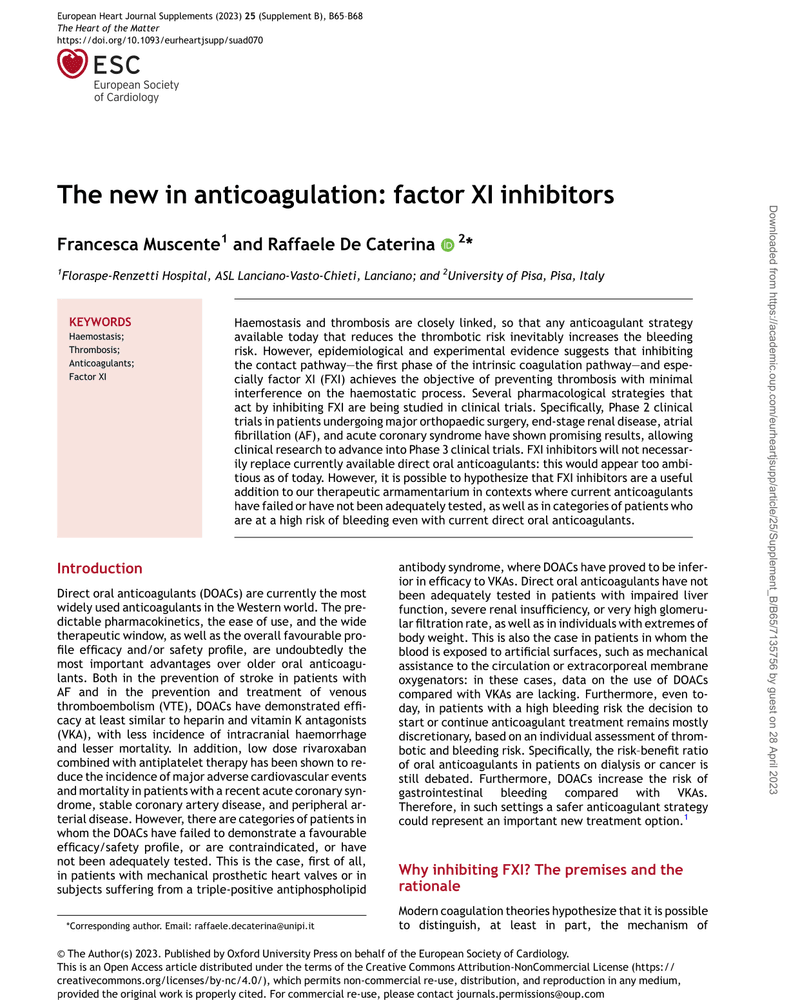 THE NEW IN ANTICOAGULATION: FACTOR XI INHIBITORS cover