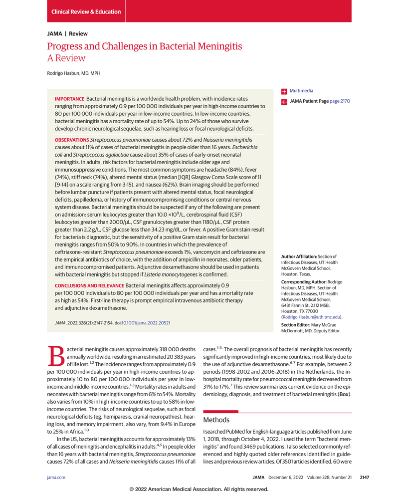 PROGRESS AND CHALLENGES IN BACTERIAL MENINGITIS cover