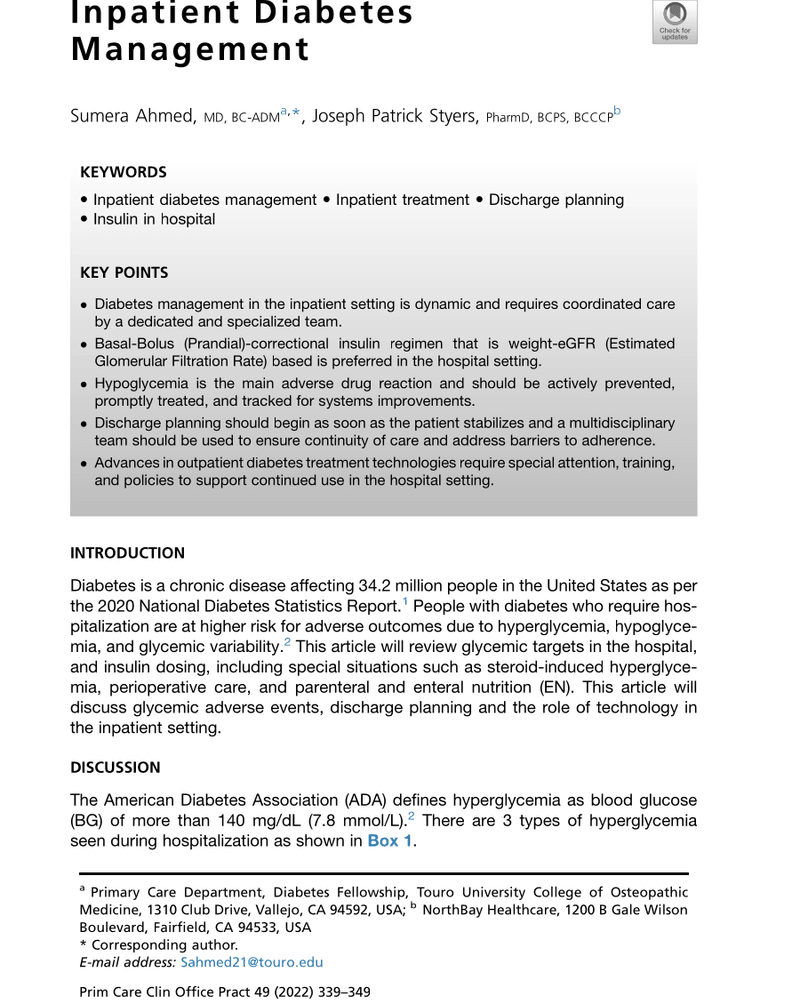 INPATIENT DIABETES MANAGEMENT cover