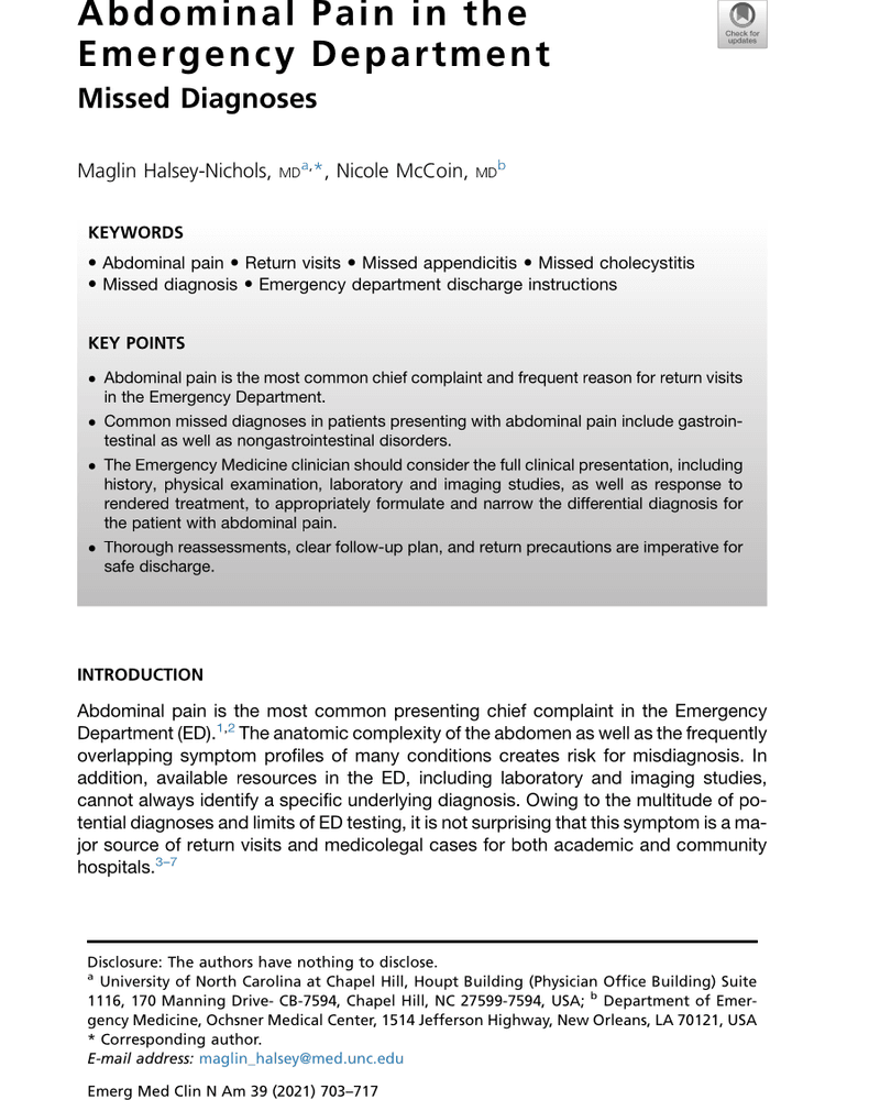 ABDOMINAL PAIN IN THE EMERGENCY DEPARTMENT cover