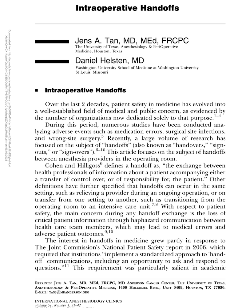INTRAOPERATIVE HANDOFFS cover